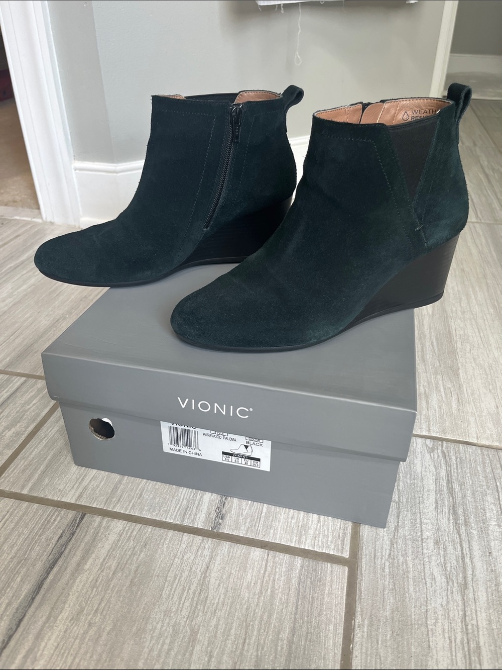 Vionic Black Suede Ankle Booties
